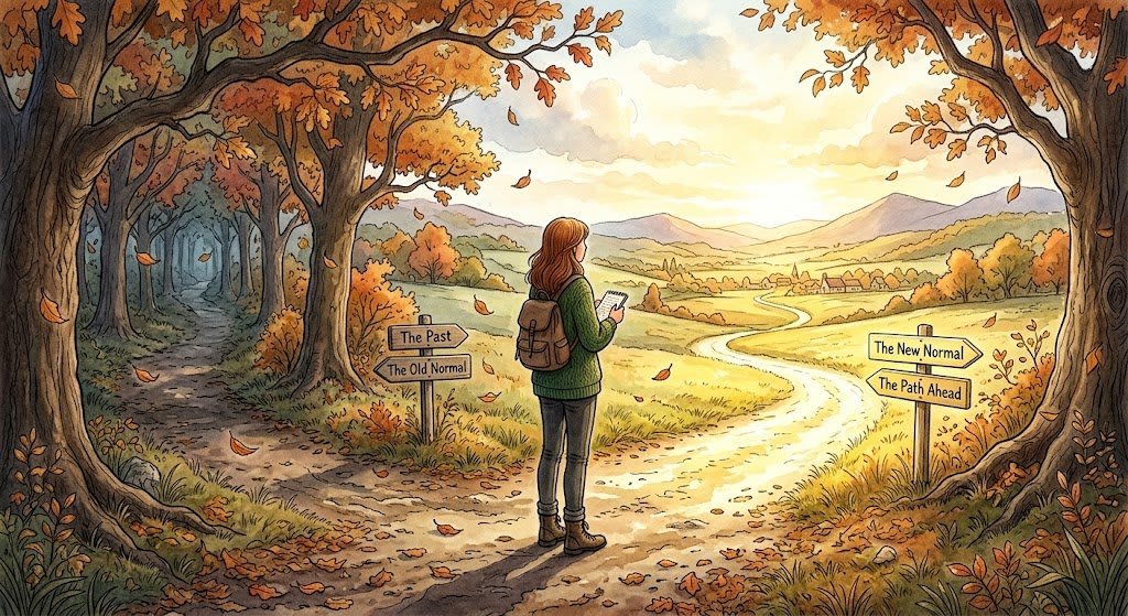 An illustration representing life transitions and how to accept change in life by letting go of the past.